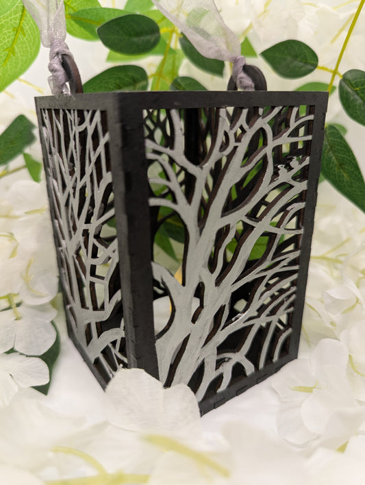 Tree Silhouette LED Lantern – Woodcut Style