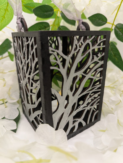 Tree Silhouette LED Lantern – Woodcut Style