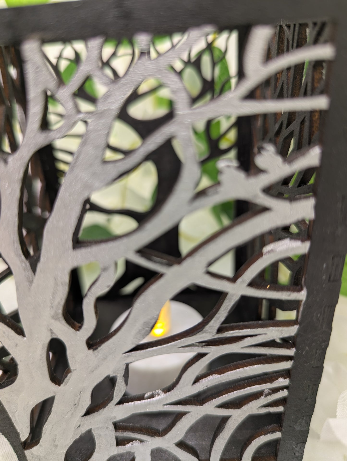 Tree Silhouette LED Lantern – Woodcut Style