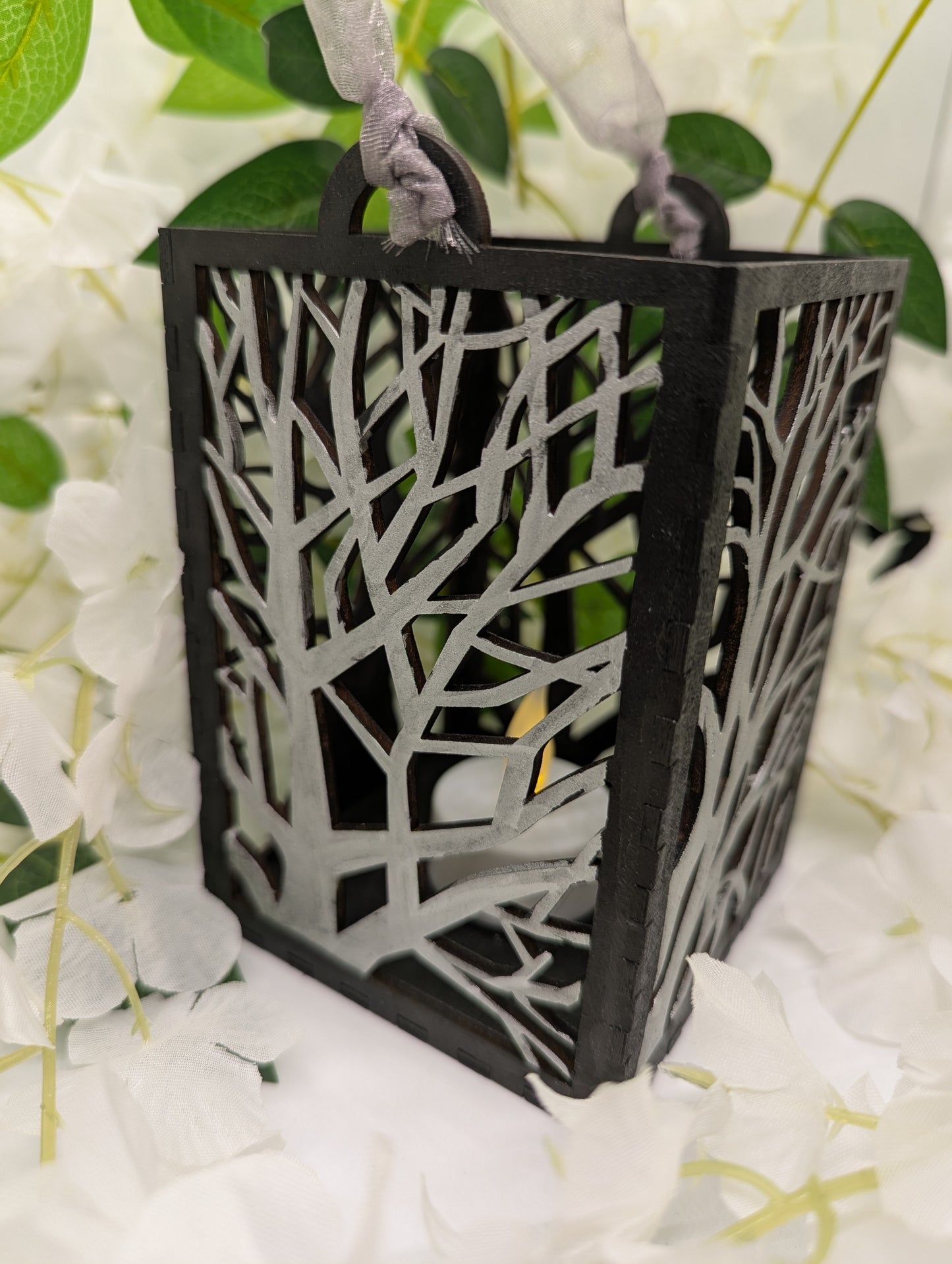 Tree Silhouette LED Lantern – Woodcut Style
