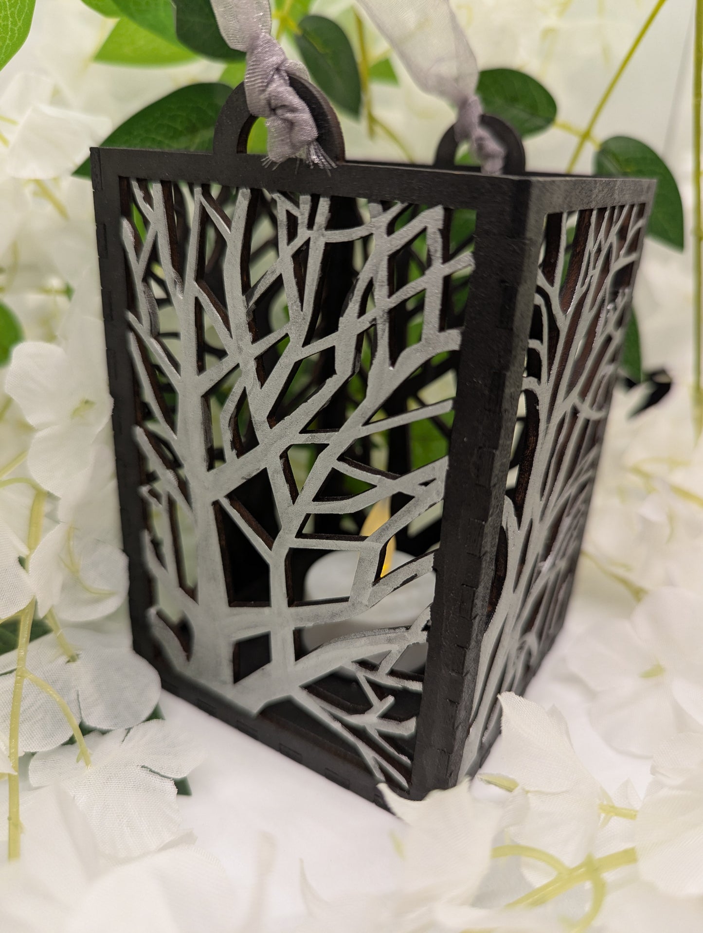 Tree Silhouette LED Lantern – Woodcut Style