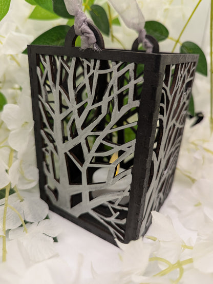 Tree Silhouette LED Lantern – Woodcut Style
