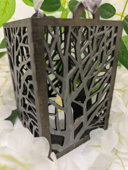 Tree Silhouette LED Lantern – Woodcut Style