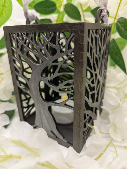 Tree Silhouette LED Lantern – Woodcut Style