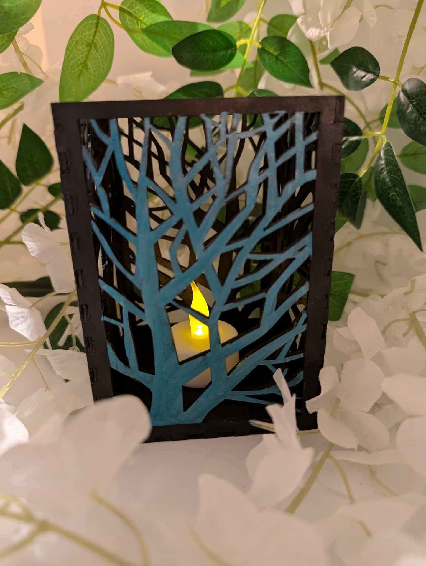 Tree Silhouette LED Lantern – Woodcut Style