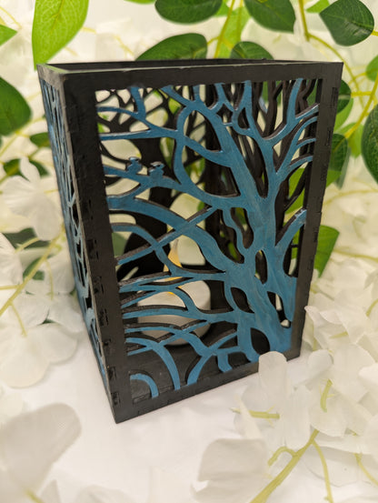 Tree Silhouette LED Lantern – Woodcut Style