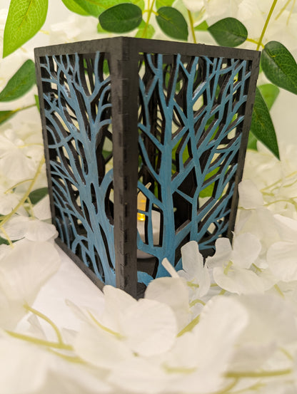 Tree Silhouette LED Lantern – Woodcut Style