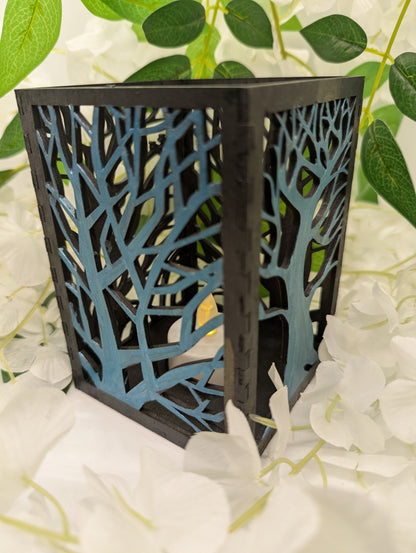 Tree Silhouette LED Lantern – Woodcut Style
